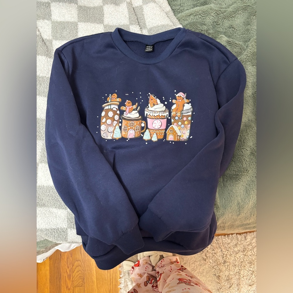 Navy Blue Sweater with Festive Design